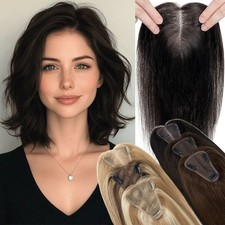 Free Part Full Lace Clip in Remy Human Hair Piece Topper Top Toupee Hairpiece UK