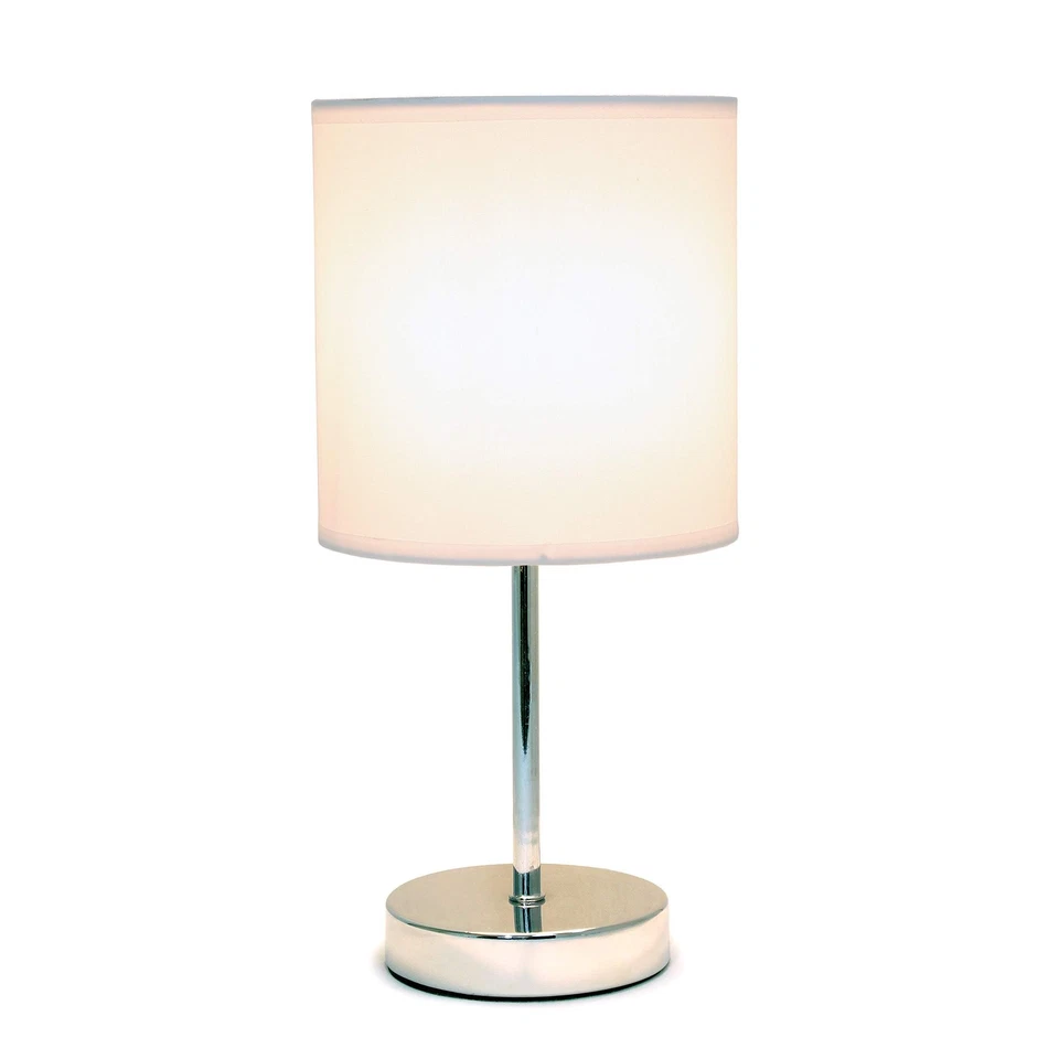 LT2007-WHT-2PK Chrome Mini Basic Table Lamp with Fabric Shade 2 Pack Set, White - Image 4 of 4