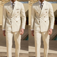 Business Men's Suit Tailored Double Breasted Jacket Tuxedo Formal Office 2Pcs