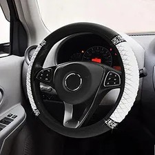Bling Soft Leather Steering Wheel Cover With Colorful Rhinestones Color White