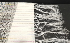 Vtg 1970s Piano Shawl Scarf 39" Square Cotton with Rayon Shimmer Fringe India