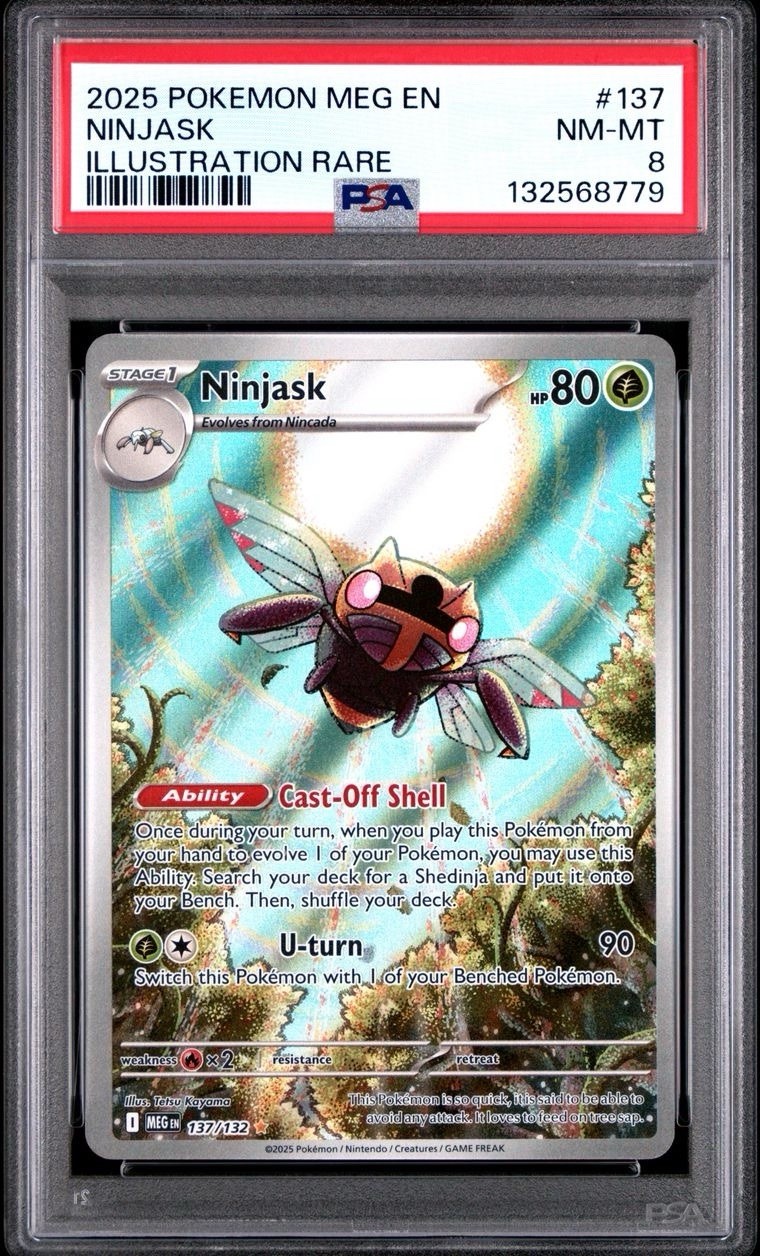 2025 Pokemon Mega Evolutions # 137 Ninjask Illustration Rare PSA 8 Card NM-MINT