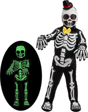 Glow-in-the-Dark Skeleton Costume for Kids, Bone Jumpsuit with Mask  Gloves Set