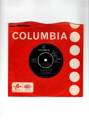 CLIFF RICHARD - CONGRATULATIONS / HIGH 'N' DRY. UK 1968 ORIG 7'' & CO/SLEEVE. EX