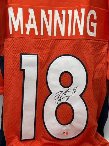 Peyton Manning Signed Denver Broncos Football Jersey 2x SB Champ GA COA NFL HOF