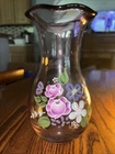 FENTON Purple Amethyst Glass Floral Hand Painted Vase Ruffled Scalloped Rim 8"H