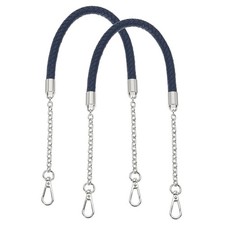 2Pcs 62cm/24.4" PU Leather Braided Purse Strap Deep Blue, Silver Buckle 