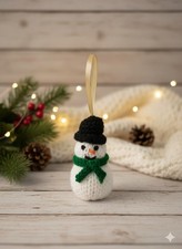 Handmade Knitted Snowman Christmas Tree Decoration | Crochet Ornament Gift