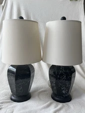 Bed Side Lamp Set Black and White Marble Modern Sleek Design Home Decor