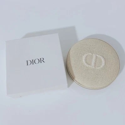 Dior Round Compact Mirror With Box Beige Fabric CD Logo Authentic New - Imagen 1 de 3