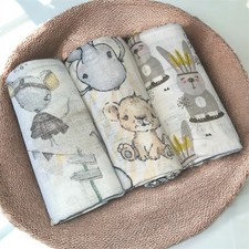 3 pcs LARGE COTTON BABY ANIMALS MUSLIN SQUARES CLOTHS BIB COMFORTER Newborn