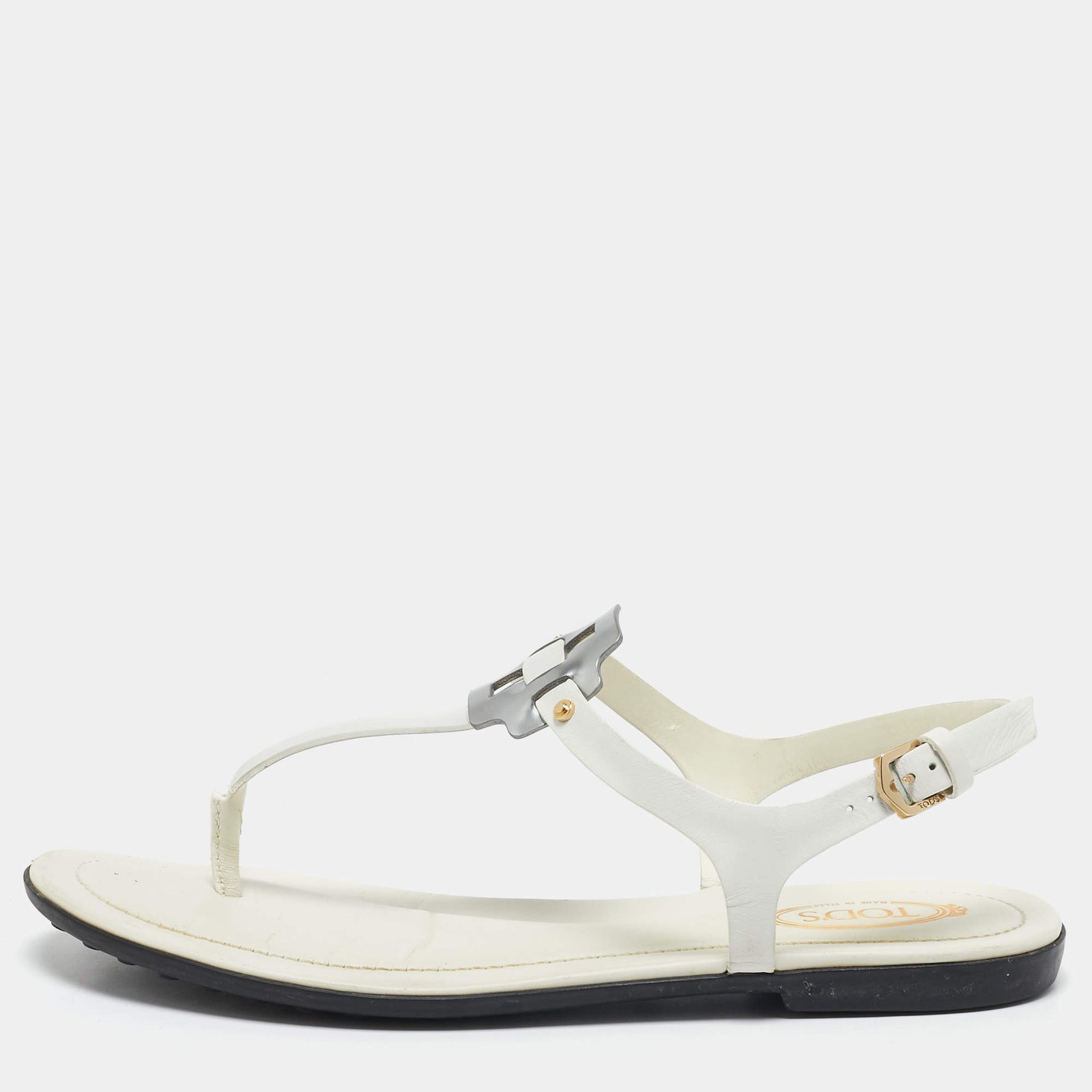 Tods White Leather Thong Slingback Flat Sandals Size 35