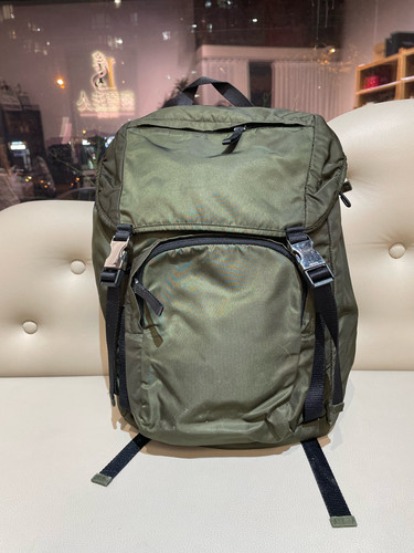 PRADA Re-Nylon Foldable Backpack in Khaki Green for Men & Unisex (30/39/15 )cm