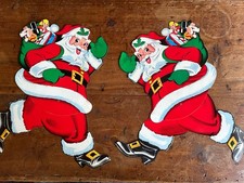 Pair 2 VTG BEISTLE Full Body Santa Claus Die Cut Out 17" Tall Jointed Christmas