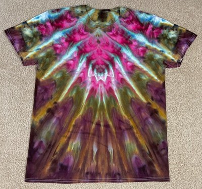 Handmade Ice Tie Dye T-Shirt Large Mens Womens Soft Cotton Red Green Fanfold