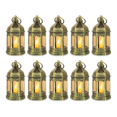LED Mini Laternen Set 10 Stück Gold Farbe Außen Anwendung