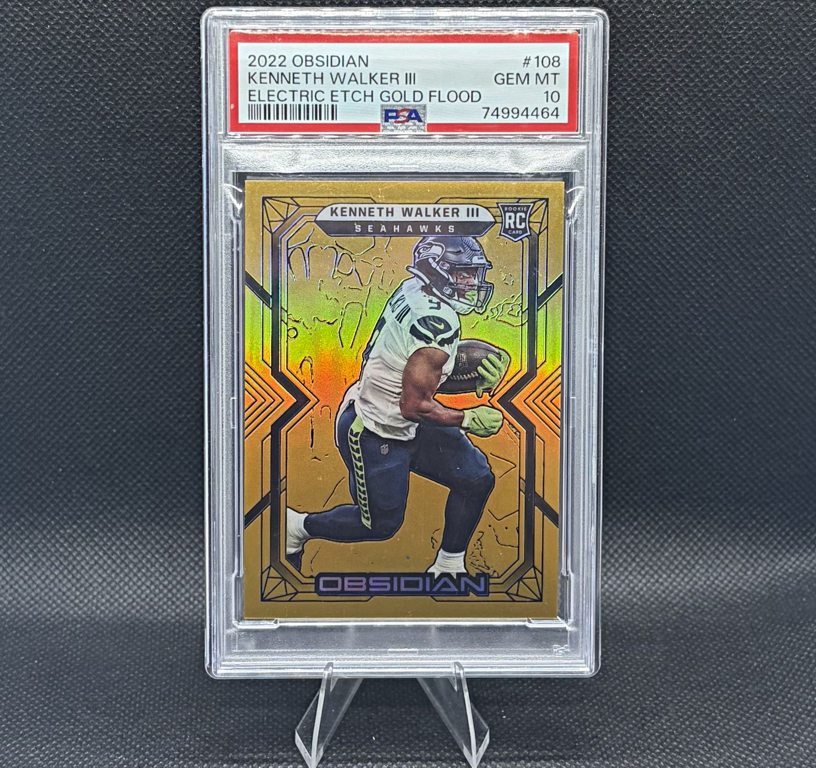 2022 Panini Obsidian Kenneth Walker III E/E Gold Flood 9/10 # MATCH PSA 10 RC
