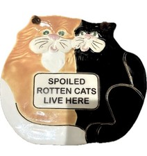 VTG 1994 Smokey Mountain Pottery Cat Plaque Spoiled Rotten Cats Live Here