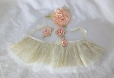 TOBY Infant Girl Photo Shoot 4pc Prop Set Tulle Skirt  Flowers