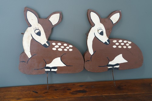 Vintage Christmas Santa Sleigh Reindeer Deer Yard Stake wood decoration antique