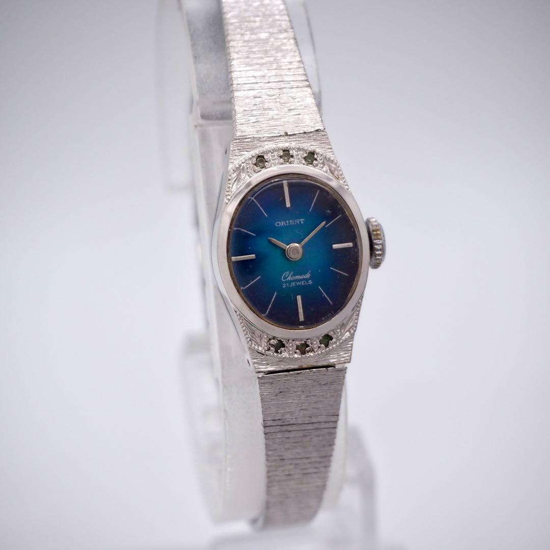 ORIENT 535 Working Blue Shell Hand Wind Wristwatc… - image 2