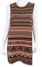 CHANEL 18C PARIS GREECE Black & Orange Geometric Paper Blend Knit Shift Dress 38