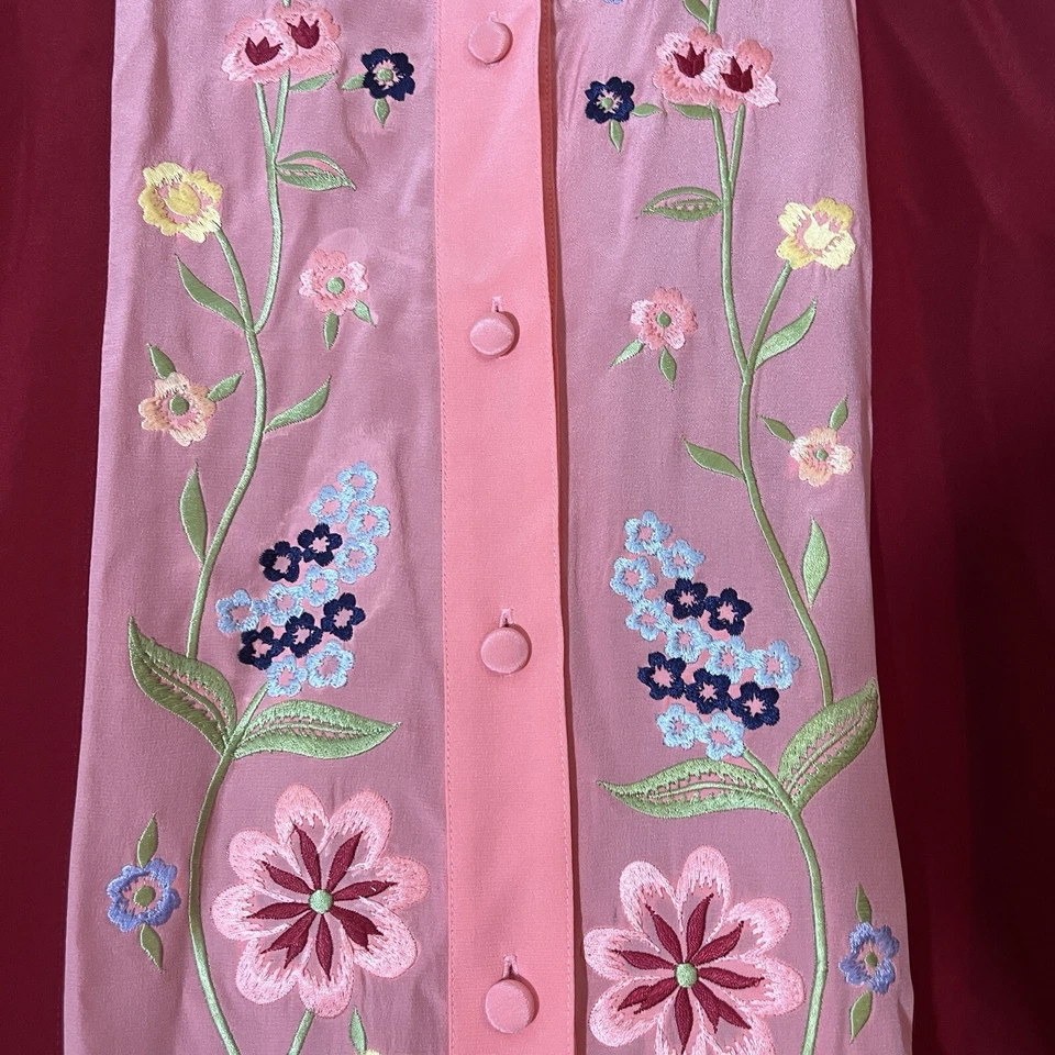 Blusa vintage Diane Von Furstenberg 100 % seda con bordado floral para mujer 2X Foto 4 de 4