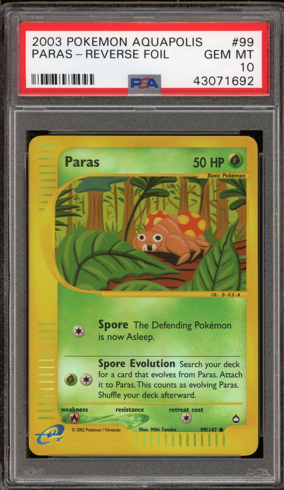 Pokemon Paras Aquapolis Reverse Holo #99 PSA 10 Gem Mint