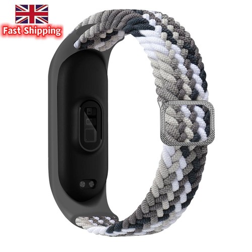 Braided Elastics Nylon Band Strap for Xiaomi Mi Band 5/6/7 NFC (Colorful Black)
