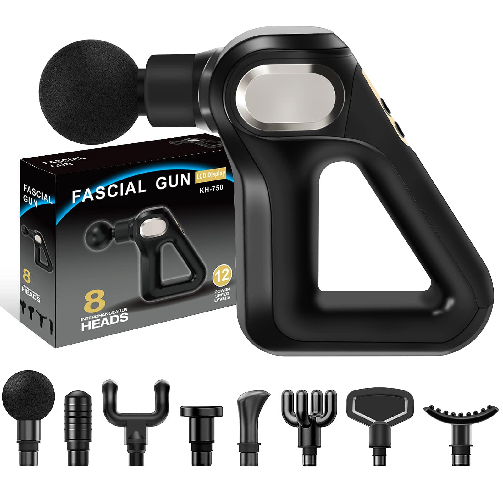 Pistolet de massage électrique LCD avec 8 têtes pour récupération sportive