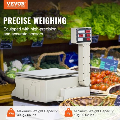 VEVOR Bilancia Elettronica per il Calcolo dei Prezzi, 66 LB Bilancia Pesi Digital Deli, LCD e - Foto 2 di 12
