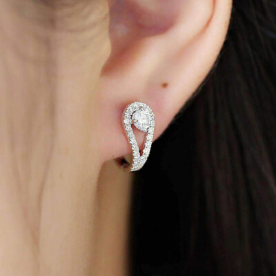 Elegant Women 925 Silver Filled Stud Earrings Cubic Zirconia Wedding Gift A Pair