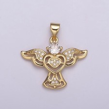 Round Cut Simulated Diamond Stunning Angle Wings Pendant 14K Yellow Gold Plated