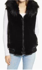 Jocelyn Faux Fur Bomber Vest Black M Medium Rtl $295