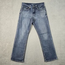 Flypaper Jeans Men 30x31.5 Blue Relaxed Straight Thick Stitch Distressed Denim