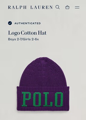 Polo Ralph Lauren Stocking Cap Beanie Hat Purple Green Knit (One Size Kids  4-7)