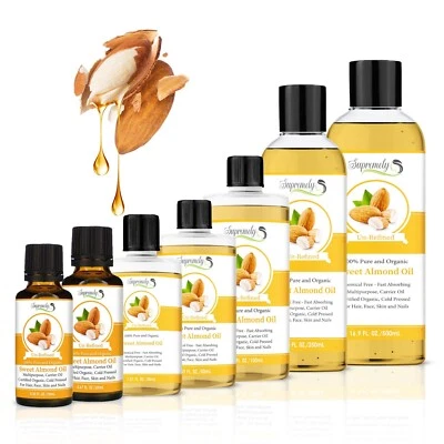 SUPREMELY Sweet Almond Oil 100% Pure Organic Cold Pressed for Massage Skin Hair Body DIY