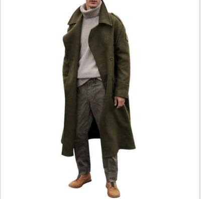 Mens Over The Knee Trench Coat Long Jacket Overcoat Fall Winter New Fashion  Tops