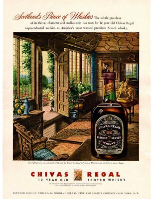 1958 Chivas Regal 12 Year Old Scotch Whisky Robert The Bruce Statuette Print Ad