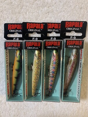 (LOT OF 4). RAPALA ORIGINAL F-9.   3/16oz.   COLOR AS SHOWN NIP F 9 F9