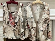 ESCADA Sweater Twin SET Cardigan Top XL NWOT Abstract With One Snap Closure