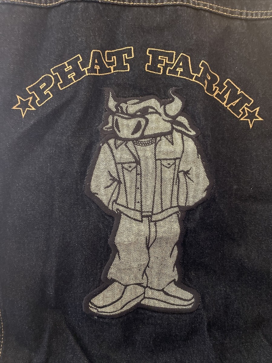Vintage Phat Farm Blue Jean Denim Jacket Mens Sz 3XL Classic Hip Hop embroidered