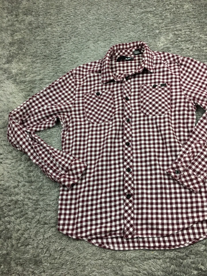 Ржавая фланелевая рубашка на пуговицах мужская размер средний красный белый клетчатый - Изображение 3 из 4