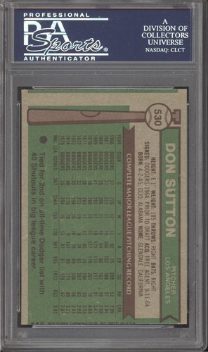 1976 Topps Don Sutton #530 PSA 8 - Picture 2 of 2