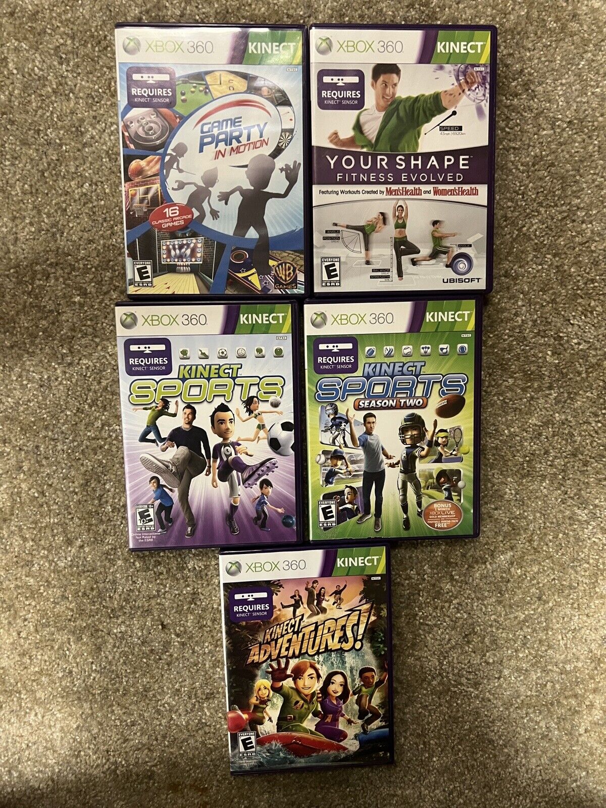 Lot of 4 Xbox 360 Kinect Games Adventures Your Shape Sports Kung