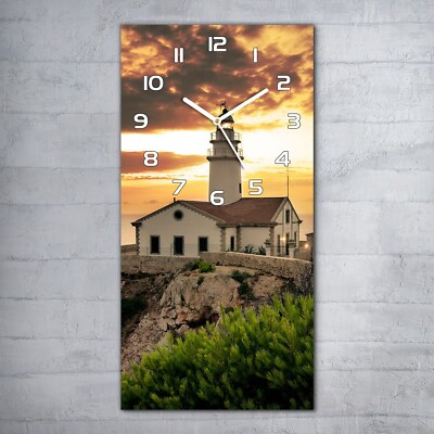 Wanduhr Glasuhr 30x60 Wohnzimmeruhr Spanien Gebäude Leuchtturm Wolken Himmel