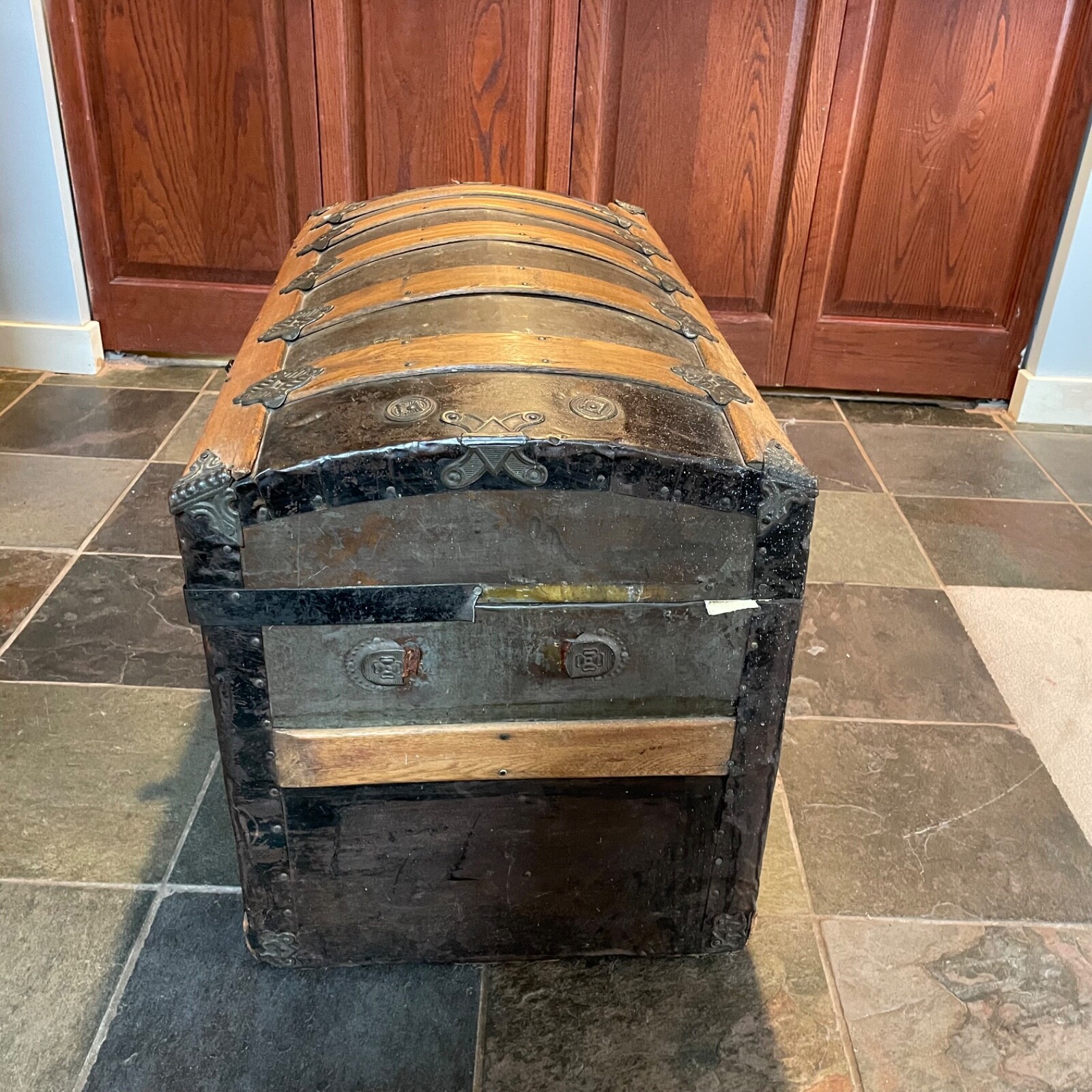 Dome Top 32" Antique Steamer Trunk Pirate Chest 1880's