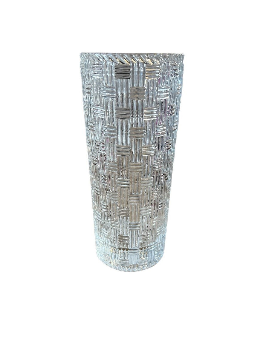 Tiffany & Co. Woven Cylinder Crystal Glass Vase 8 inch