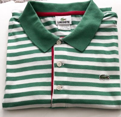 Classic LACOSTE Green/White stripe golf Resort jersey knit polo