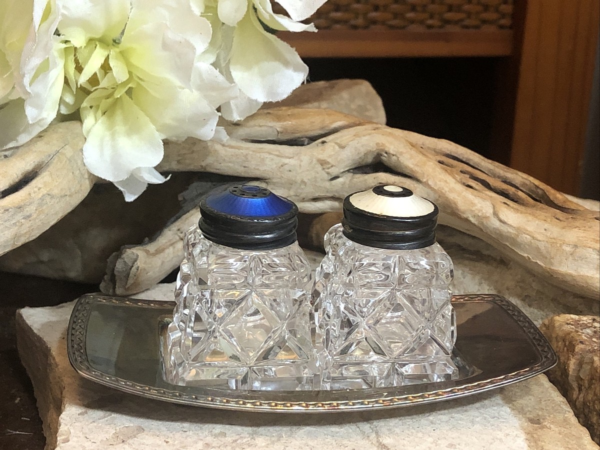 DAVID ANDERSEN NORWAY STERLING Blue White GUILLOCHE ENAMEL SALT